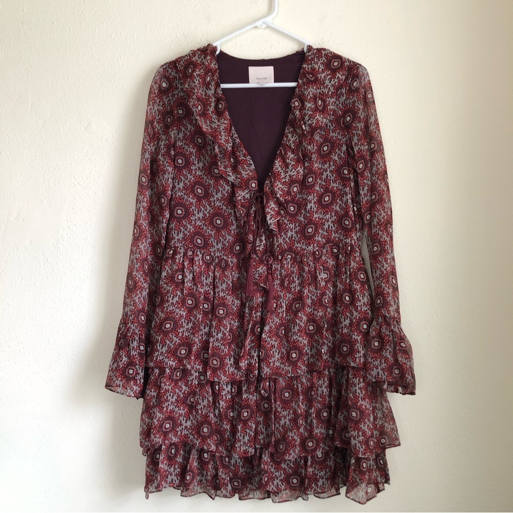 100% Silk Cinq á Sept Jasmine Floral Ruffle Fringe Dress - Picture 5 of 14